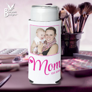 Mothers Custom Photo Gift Mom Established Seltzer Can Cooler