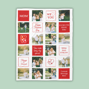 Mother's Day 14 Photo Collage Messages for Mom Fleece Blanket