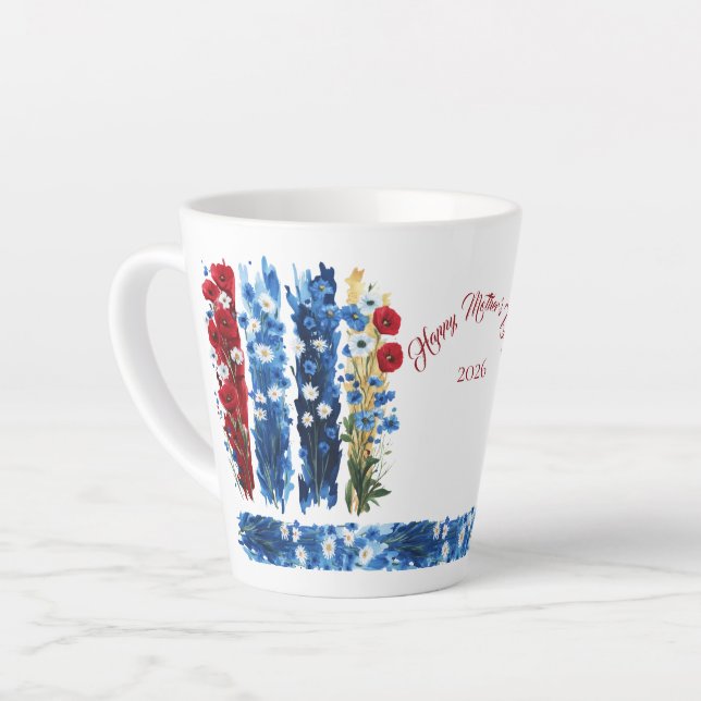 Mother's Day 2026 Brush Strokes Wildflowers Latte Mug (Left Angle)