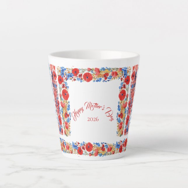 Mother's Day 2026 Brush Strokes Wildflowers Latte Mug (Front)