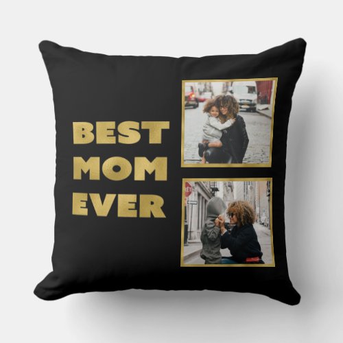 Mothers Day 2 Photo Modern Name Black Gold Foil Throw Pillow