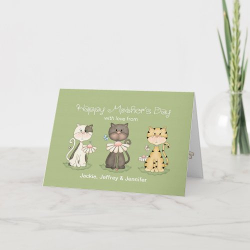 Mothers Day 3 Cats from all _ custom names Card