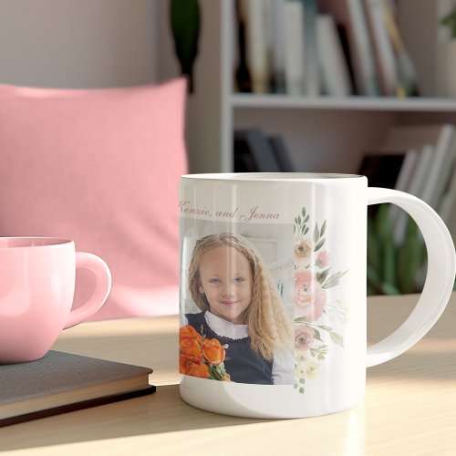 Mothers Day 3 Photo Collage Pretty Pink Floral Coffee Mug