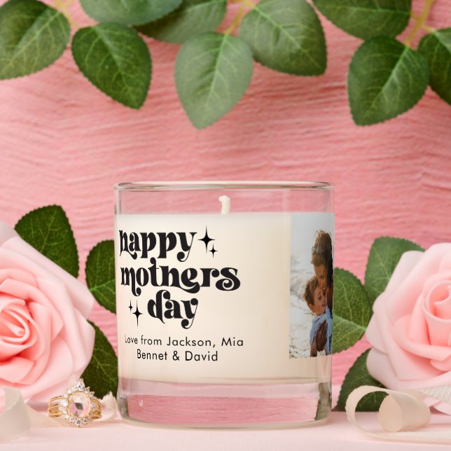 Mother's Day 3 Photo Custom Cute Retro Stylish Scented Candle (Wedding)
