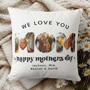 Mother's Day 3 Photo Custom Cute Retro Stylish Throw Pillow