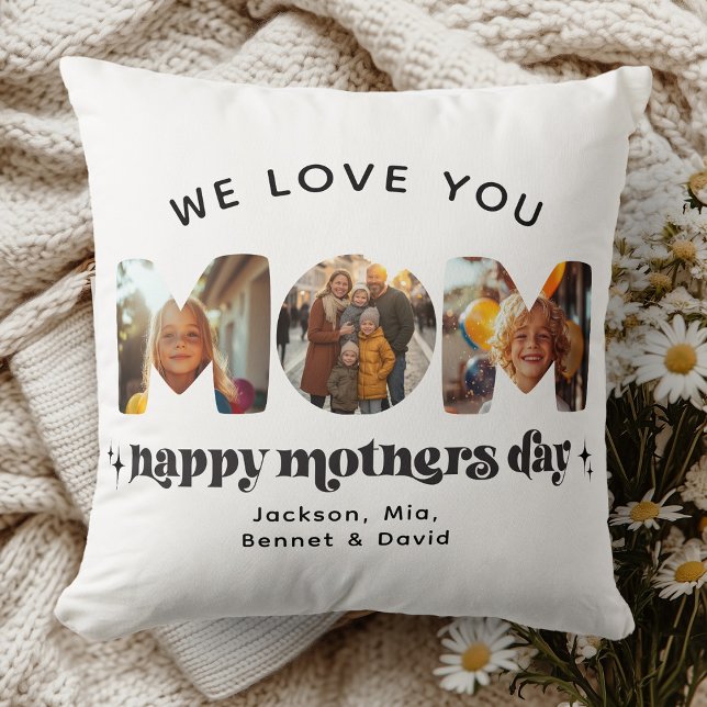 Mother's Day 3 Photo Custom Cute Retro Stylish Throw Pillow (Creator Uploaded)