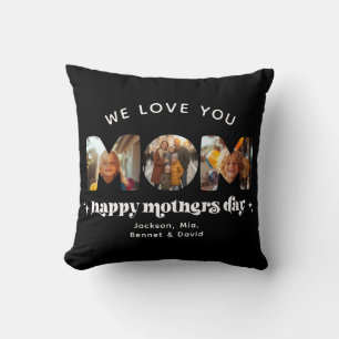 Mother's Day 3 Photo Custom Cute Retro Stylish Throw Pillow