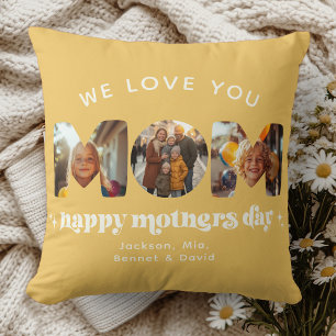 Mother's Day 3 Photo Custom Cute Retro Yellow Throw Pillow