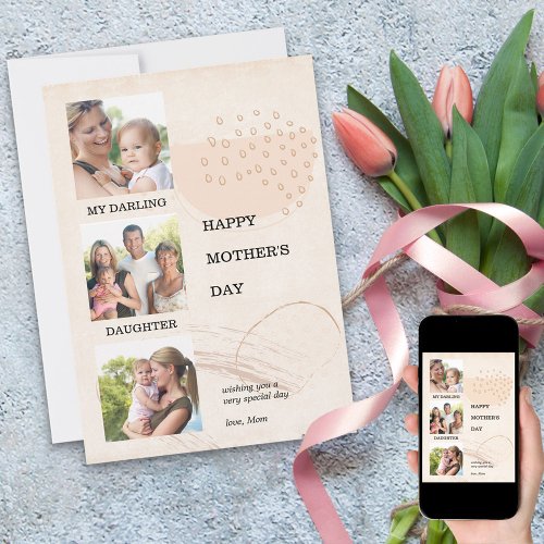 Mothers Day 3 Photo Modern Abstract Editable Holiday Card