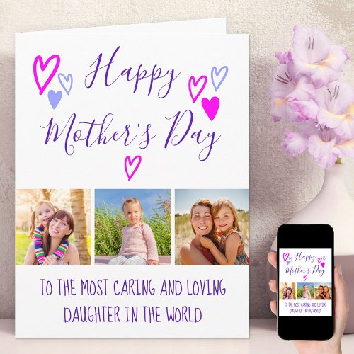 Mothers Day 3 Photo Whimsical Hearts Typography C Card