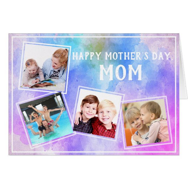 Mother's Day 4 Photo Family Collage on Watercolor (Front Horizontal)