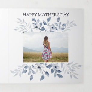 Mother's Day 4 Photo Trifold Card Blue Floral