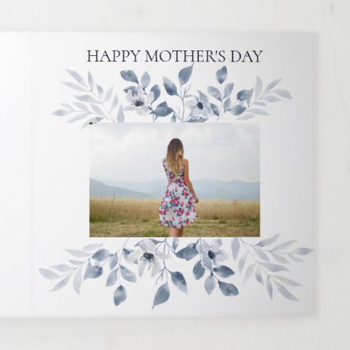 Mothers Day 4 Photo Trifold Card Blue Floral