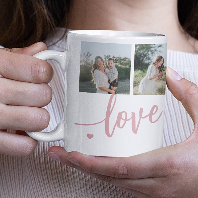 Mothers Day 5 photos love you mom script pink Coffee Mug (Classic mug)