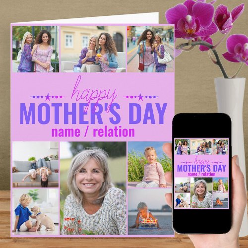 Mothers Day 8 Photo Collage Pink Personalized Card