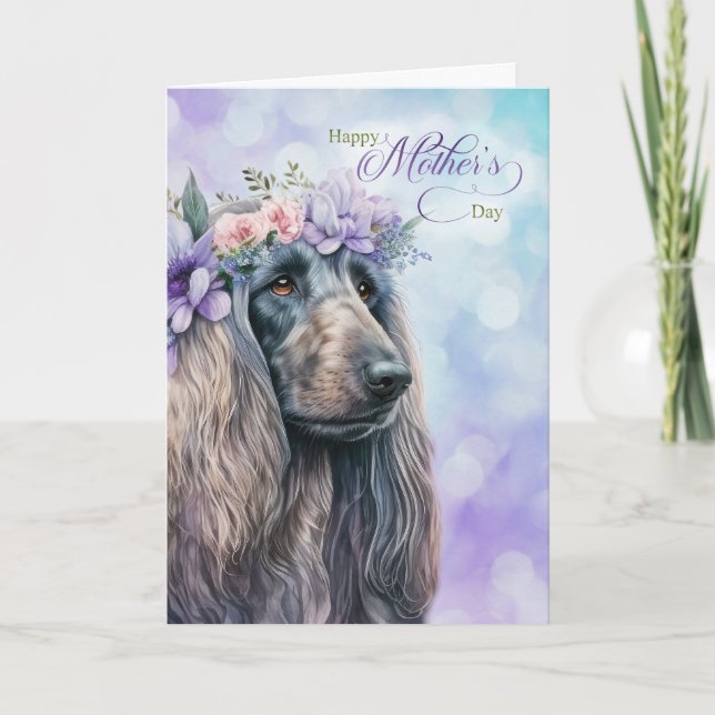 Mother's Day Afghan Hound Dog in Purple Holiday Card (Front)