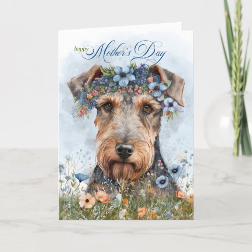 Mothers Day Airedale Terrier Dog with Wildflowers Holiday Card