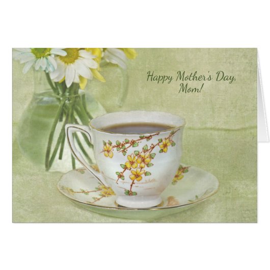 Mother's Day-antique teacup with daisy bouquet (Front Horizontal)