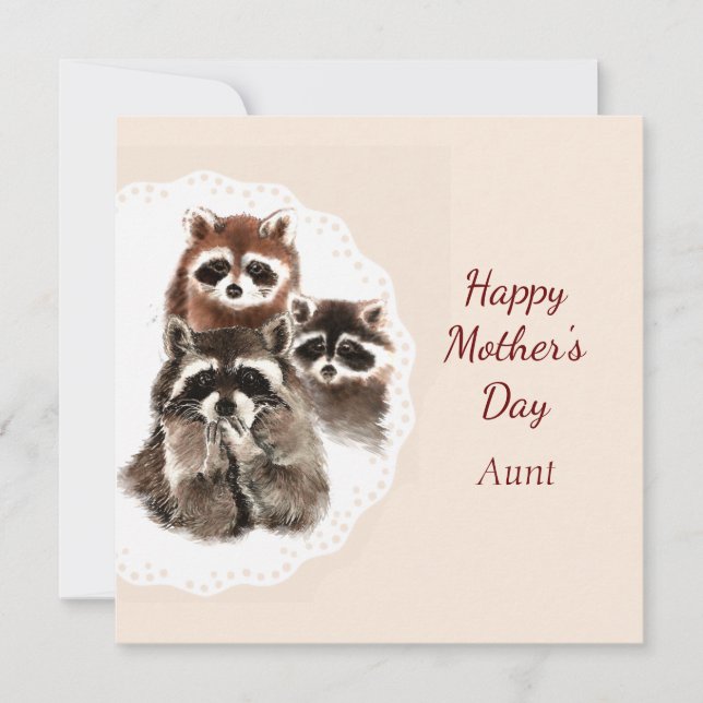 Mother's Day Aunt Cute Raccoon Family Animal Card (Front)