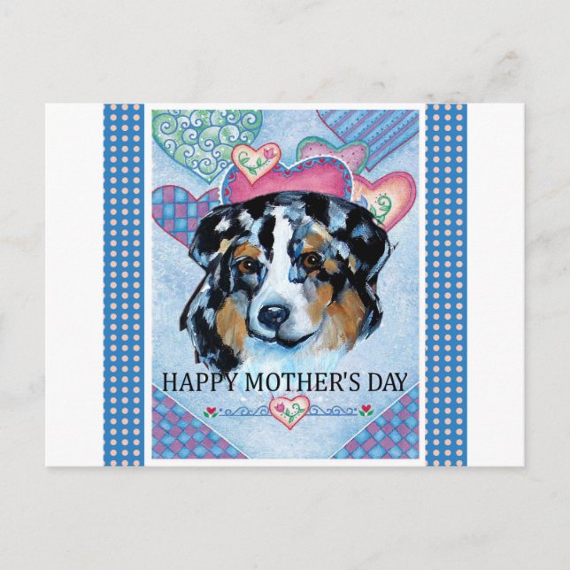 MOTHER'S DAY AUSTRALIAN SHEPHERD POSTCARD (Front)
