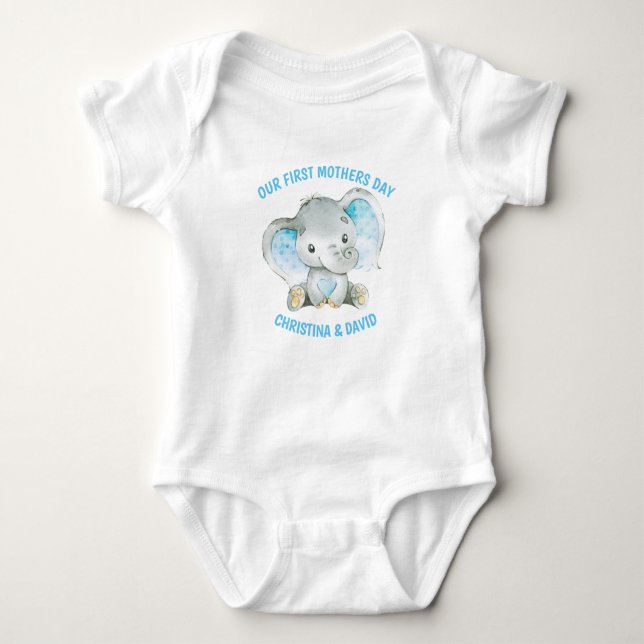 Mothers Day Baby Boy Blue Elephant Jungle Bodysuit (Front)