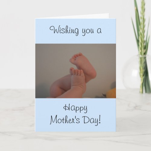 Mothers Day Baby Feet Blue Rattle PHOTO Card