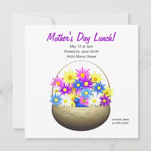 Mothers Day Basket of Daisies Lunch Invitation