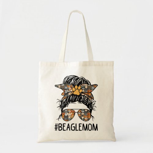 Mothers Day Beagle Mom Messy Bun Hair Dog Mama Pe Tote Bag