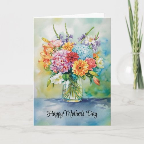 Mothers Day Beautiful Watercolor Floral Bouquet Card
