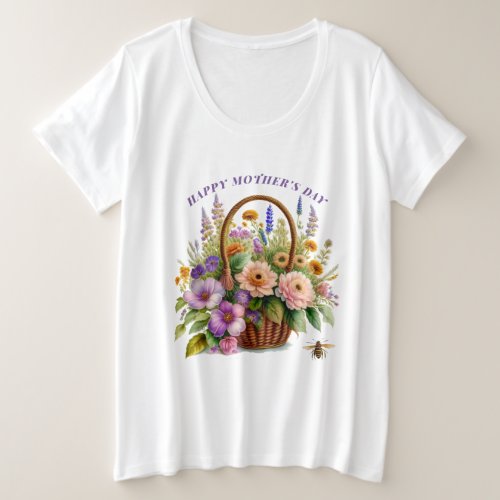 Mothers Day Beautiful Watercolor Flower Basket  Plus Size T_Shirt