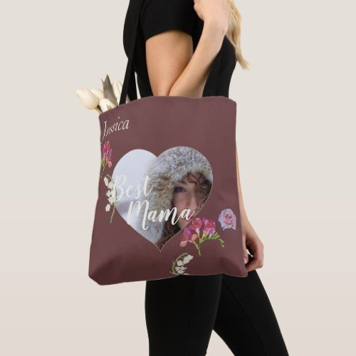 Mothers Day Best Mama Heart Photo Fresia  Tote Bag