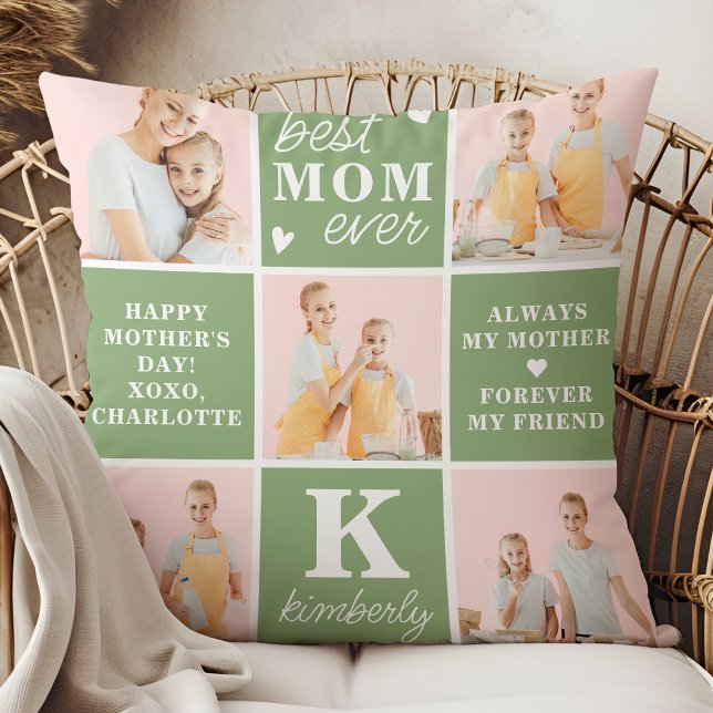 Mother's Day Best MOM Ever Custom 7 Photo Collage Throw Pillow (Creator Uploaded)