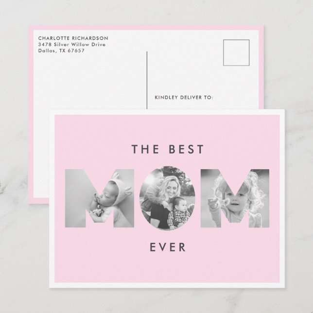Mother's Day Best Mom Ever Dusty Rose Custom Photo Postcard (Front/Back)