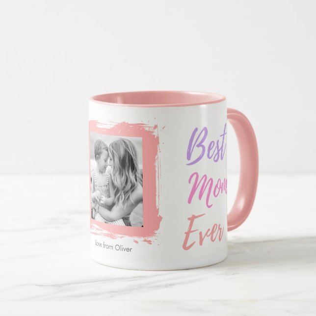 Mother's Day Best Mom Ever Photo Pink Personalized Mug (Front Right)