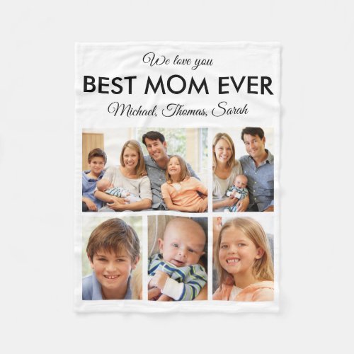 Mothers Day Best Mom Ever Trendy Photo Collage Fleece Blanket