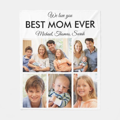 Mothers Day Best Mom Ever Trendy Photo Collage Fleece Blanket
