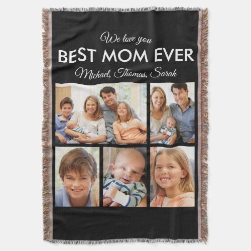Mothers Day Best Mom Ever Trendy Photo Collage Throw Blanket