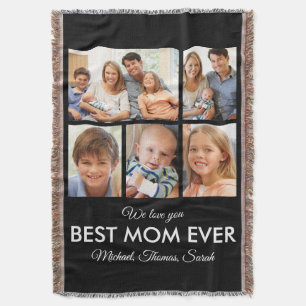 Mothers Day Best Mom Ever Trendy Photo Collage Throw Blanket