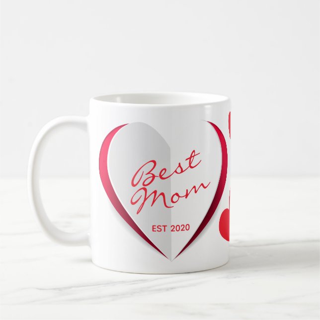 Mother's Day Best Mom Modern Hearts Script Mug (Left)