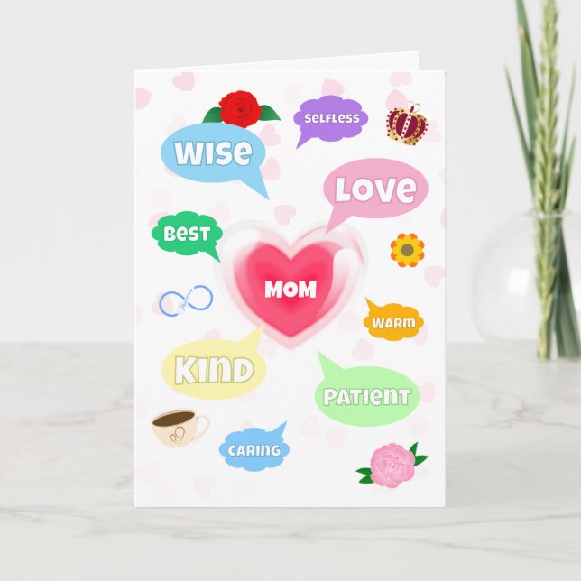 Mothers Day Best Mom Word Clouds Queen Crown Love  Card (Front)