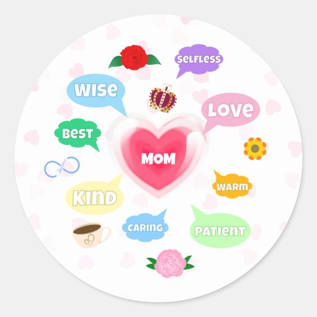 Mothers Day Best Mom Word Clouds Queen Crown Love Classic Round Sticker (Front)
