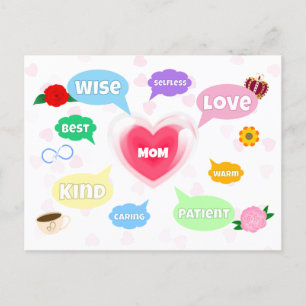 Mothers Day Best Mom Word Clouds Queen Crown Love Postcard