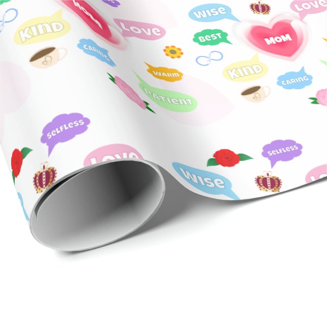 Mothers Day Best Mom Word Clouds Queen Crown Love Wrapping Paper (Roll Corner)