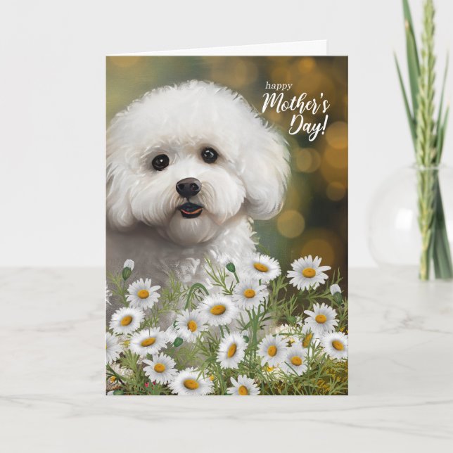 Mother's Day Bichon Frise Dog Mom Daisies Holiday Card (Front)