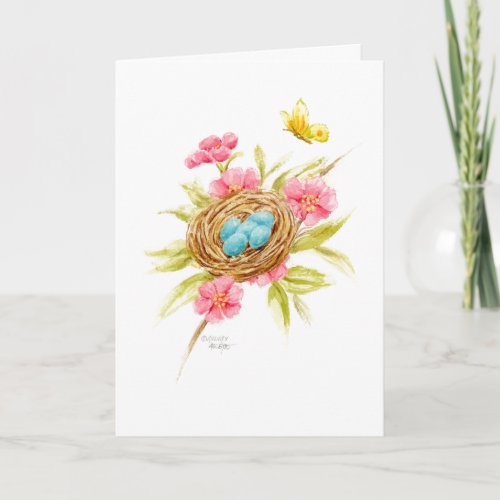 Mothers Day Bird Nest Flowering Branch Blessings Card