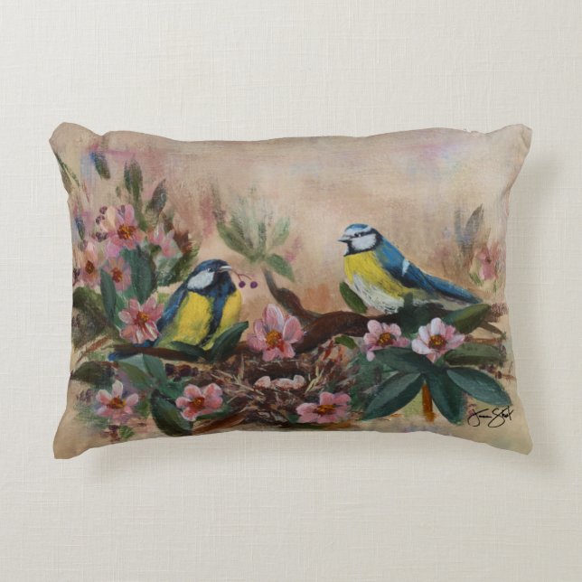 "Mothers Day Birds" Accent Pillow (Front)