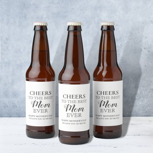 Mothers Day Black and White CHEERS best Beer Bottle Label
