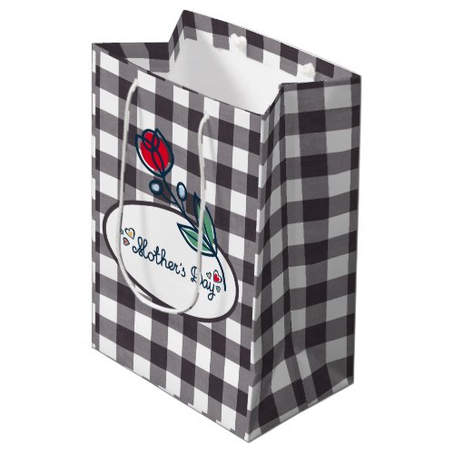 Mothers Day Black and White Plaid Medium Gift Bag