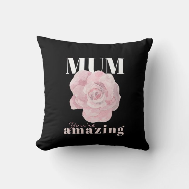 Mother's Day Black Pink Floral Throw Pillow (Front)