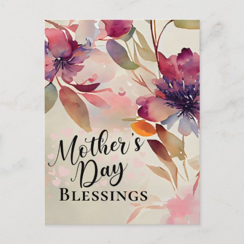 Mothers Day Blessings Floral Watercolor Bible Postcard